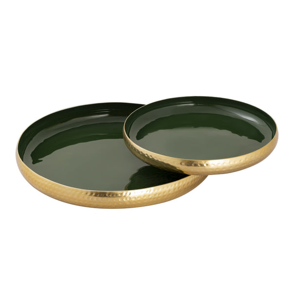 Atlas Nelson Tray Set of 2 - Dark Green Enamel Nesting Trays for Elegant Tabletop & Versatile Display AC11498-02S