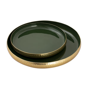 Atlas Nelson Tray Set of 2 - Dark Green Enamel Nesting Trays for Elegant Tabletop & Versatile Display AC11498-02S