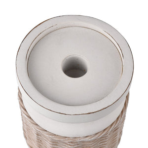 Atlas Norris Candleholder Set of 2 - Coastal-Inspired Beige Pillar Holders with Woven Rattan Base AC11502-01S