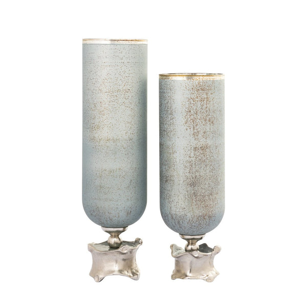 Atlas Oasis Medium Vase - Sculptural Frosted Blue Glass with Metallic Accents for Modern Decor Elegance AC11503-01