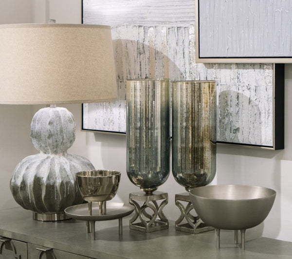 Atlas Oasis Medium Vase - Sculptural Frosted Blue Glass with Metallic Accents for Modern Decor Elegance AC11503-01