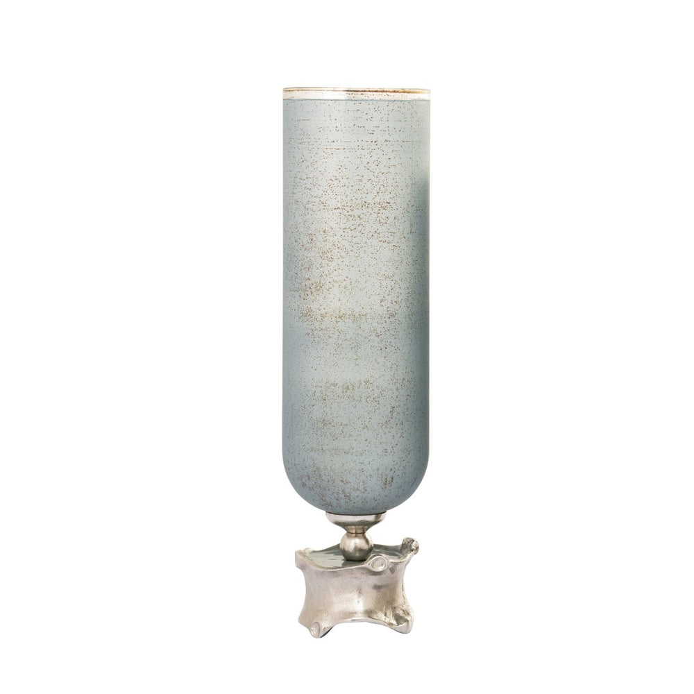 Atlas Oasis Large Decorative Vase - Frosted Blue Glass & Metallic Accents for Stunning Floral Displays AC11503-02