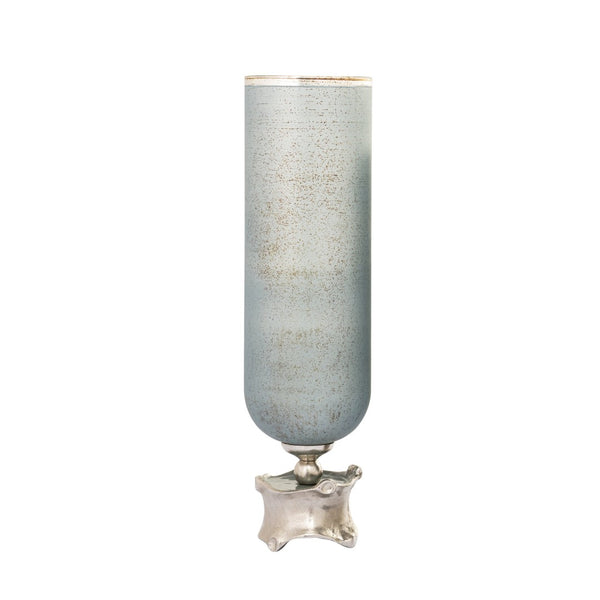 Atlas Oasis Large Decorative Vase - Frosted Blue Glass & Metallic Accents for Stunning Floral Displays AC11503-02