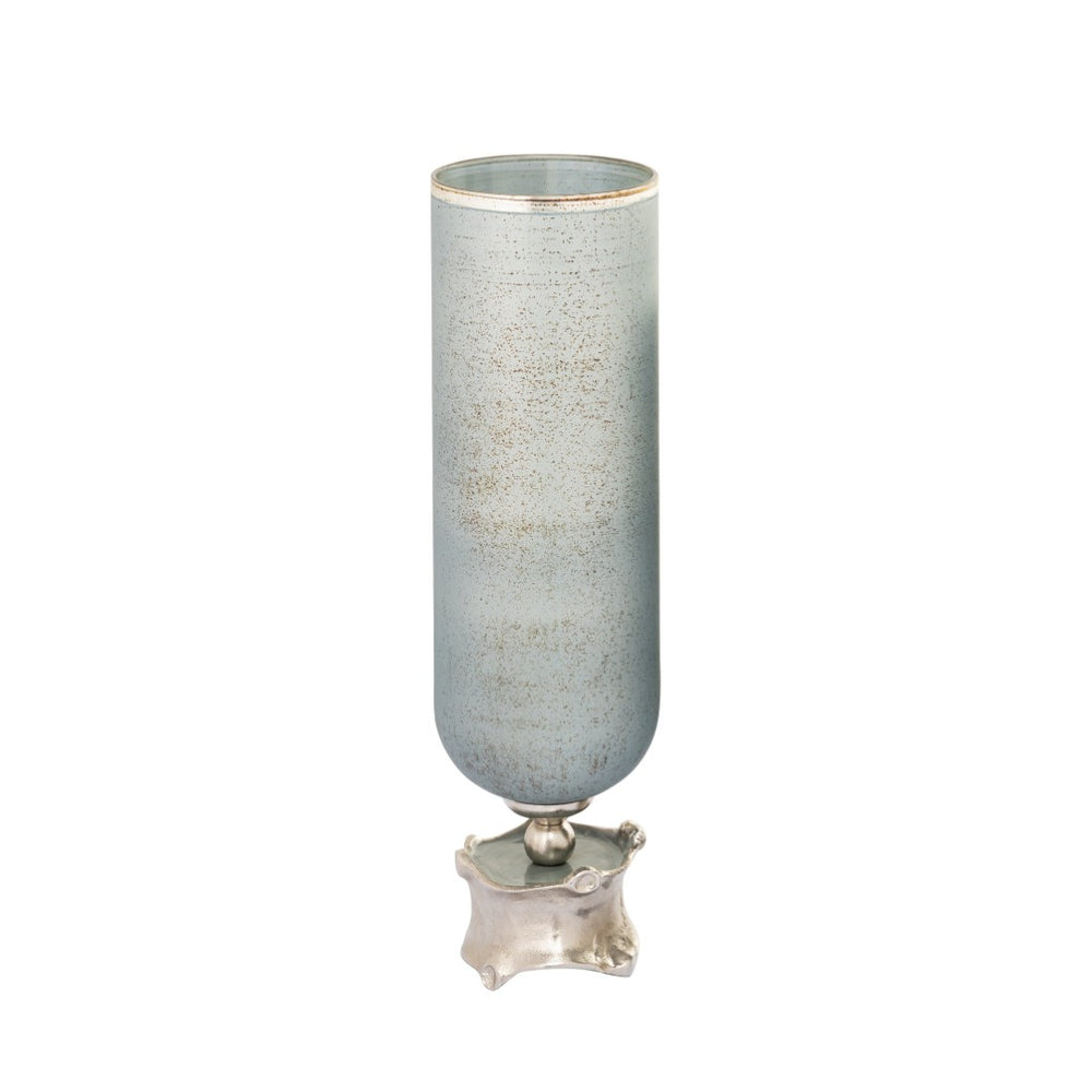 Atlas Oasis Large Decorative Vase - Frosted Blue Glass & Metallic Accents for Stunning Floral Displays AC11503-02