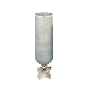 Atlas Oasis Large Decorative Vase - Frosted Blue Glass & Metallic Accents for Stunning Floral Displays AC11503-02