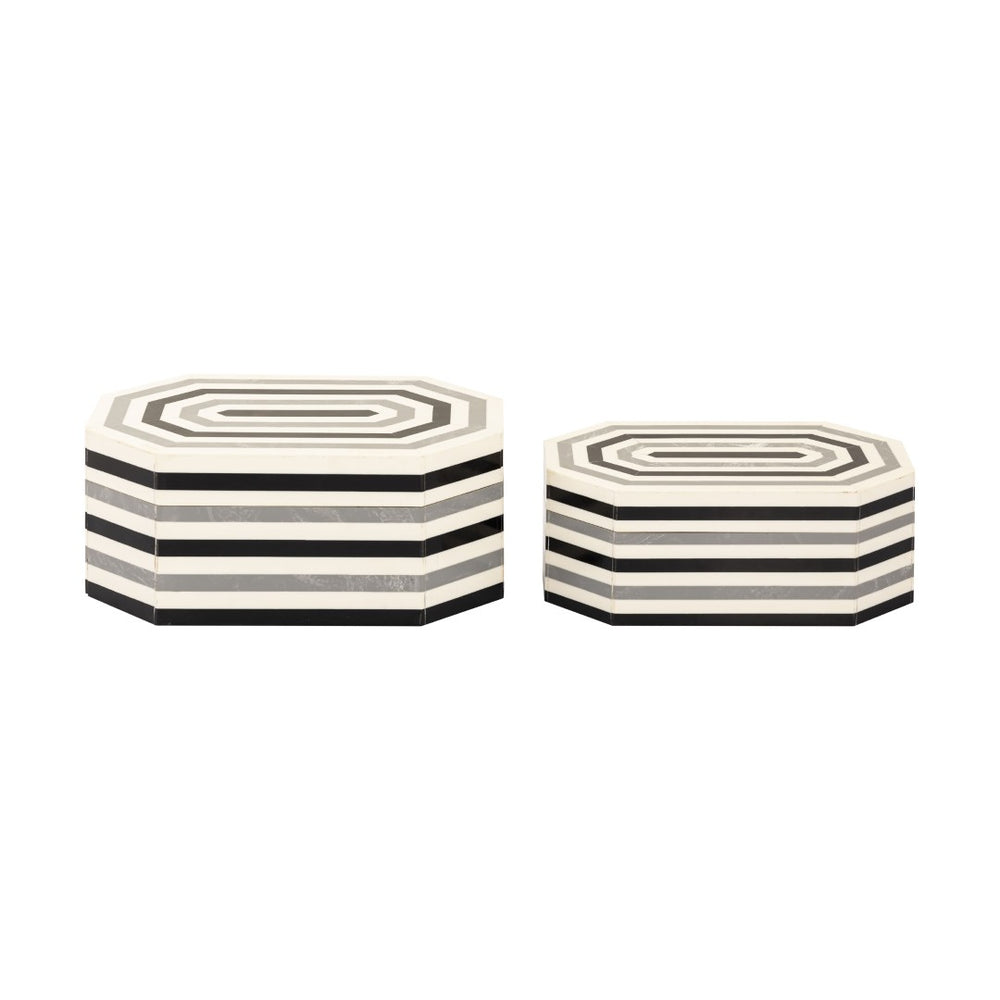 Atlas Octagonal Striped Storage Boxes - Set of 2 Decorative Trays with Modern Geometric Design & Style AC11504-01S