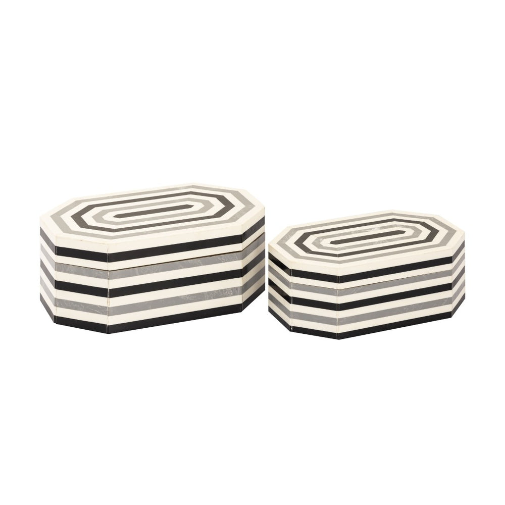 Atlas Octagonal Striped Storage Boxes - Set of 2 Decorative Trays with Modern Geometric Design & Style AC11504-01S