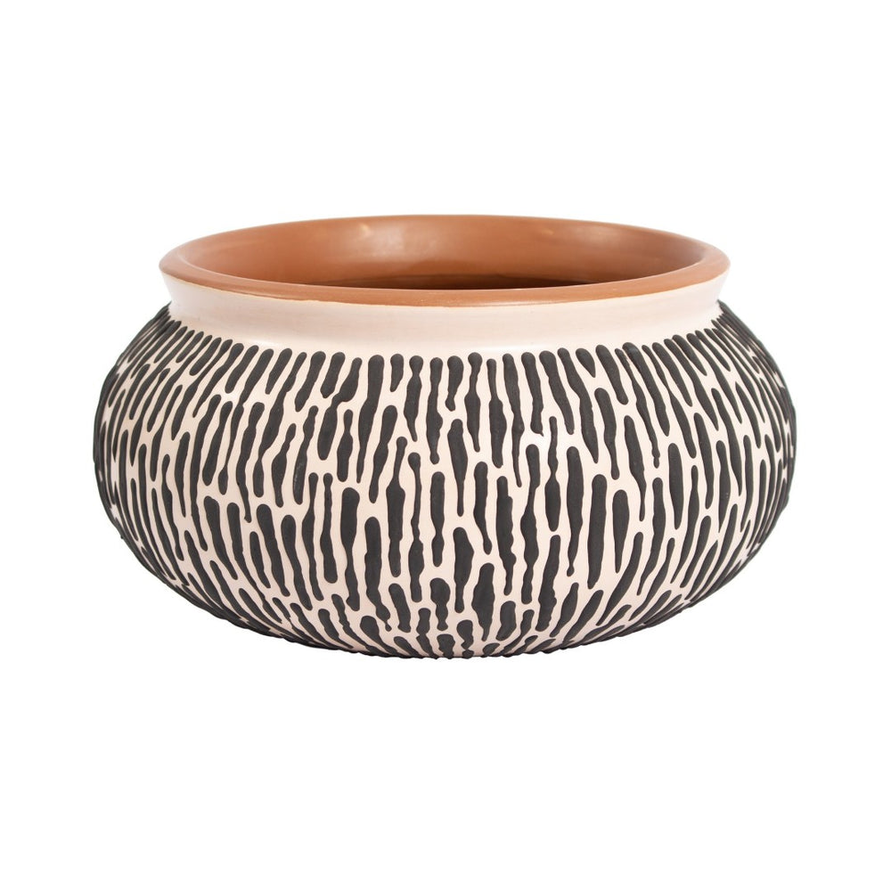 Atlas Ofelia Bowl - Artisan Ceramic Decor Piece with Smoky-Black Squiggle Motif for Elegant Styling AC11507-01