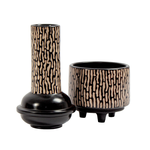Atlas Ofelia Vase - Sculptural Ceramic Column with Two-Tone Finish for Modern Home Décor and Style Medium Black AC11510-01