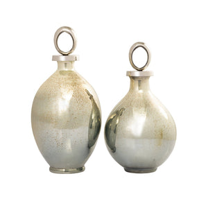Atlas Opal Ring Decorative Bottle – Elegant Ombre Mercury-Glass with Polished Nickel Accents for Home Decor Medium AC11512-01