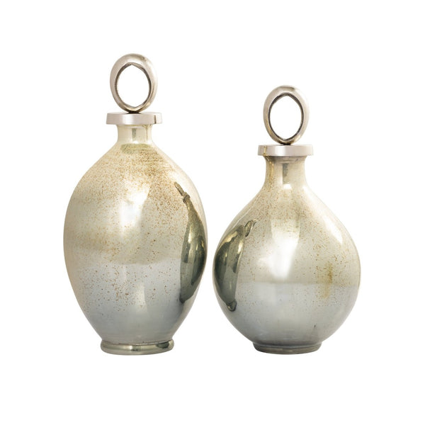 Atlas Opal Ring Decorative Bottle – Elegant Ombre Mercury-Glass with Polished Nickel Accents for Home Decor Large AC11512-02