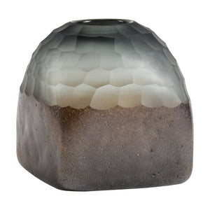 Atlas Oreja Vase - Small Rustic Elegance in Smoke Gray Glass with Honeycomb Texture for Modern Decor AC11514-01