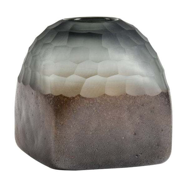 Atlas Oreja Vase - Small Rustic Elegance in Smoke Gray Glass with Honeycomb Texture for Modern Decor AC11514-01