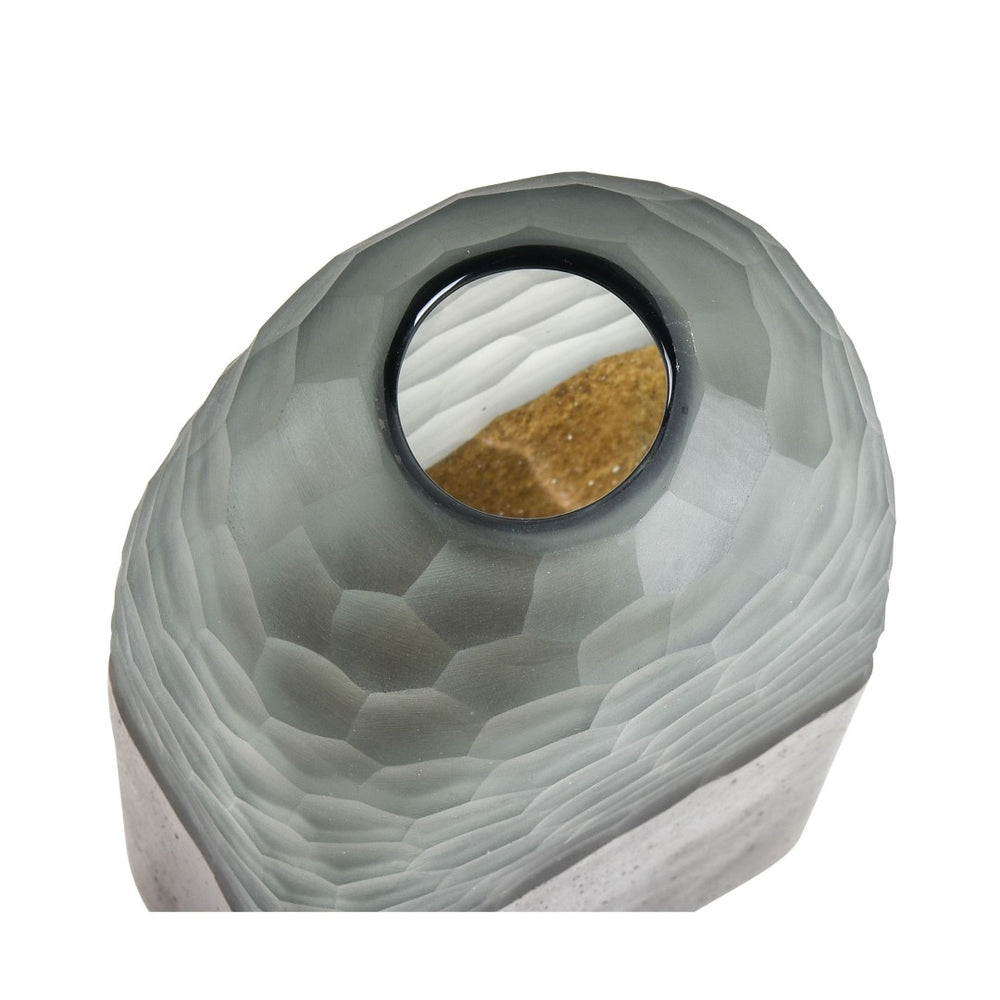 Atlas Oreja Vase - Small Rustic Elegance in Smoke Gray Glass with Honeycomb Texture for Modern Decor AC11514-01