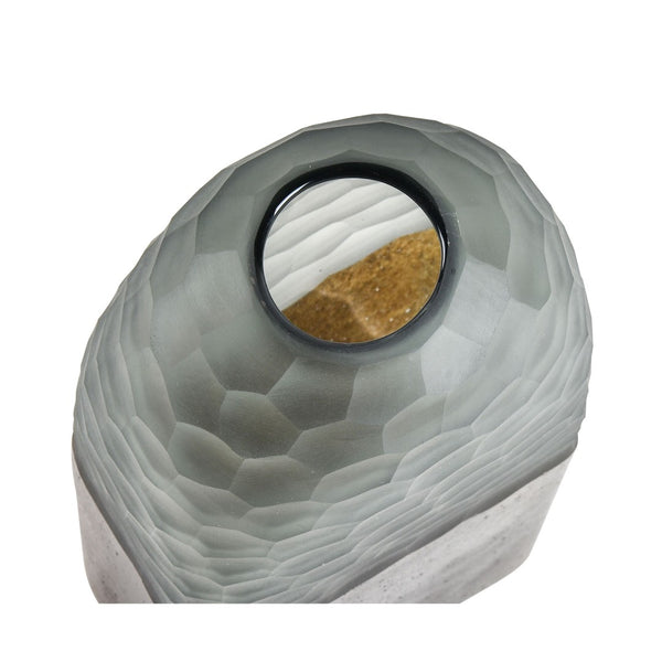 Atlas Oreja Vase - Small Rustic Elegance in Smoke Gray Glass with Honeycomb Texture for Modern Decor AC11514-01