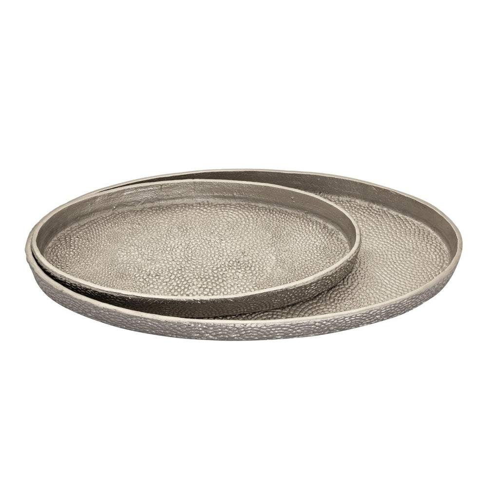 Atlas Oval Pebble Tray Set of 2 - Elegant Antique Nickel Nesting Trays for Home Decor & Organization AC11522-01S
