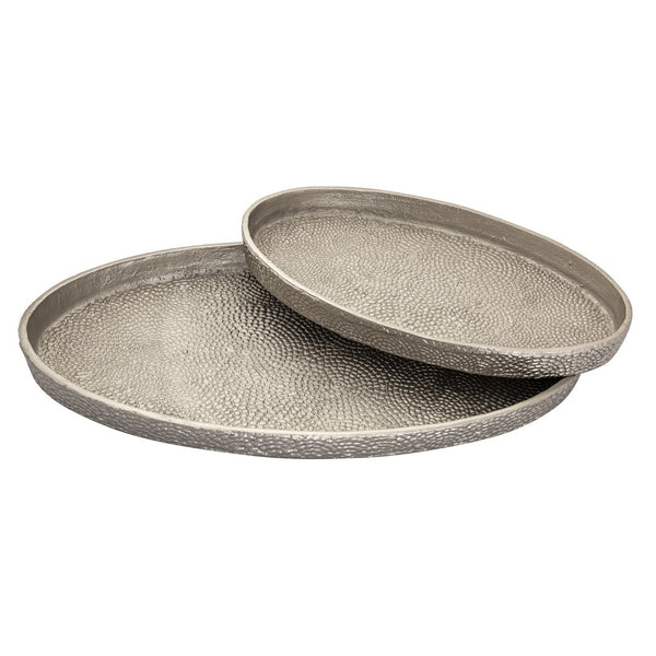 Atlas Oval Pebble Tray Set of 2 - Elegant Antique Nickel Nesting Trays for Home Decor & Organization AC11522-01S
