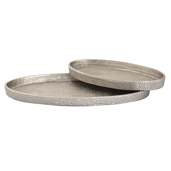 Atlas Oval Pebble Tray Set of 2 - Elegant Antique Nickel Nesting Trays for Home Decor & Organization AC11522-01S
