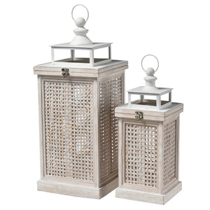 Atlas Paley Lantern Set of 2 - Weathered White Rustic Charm for Home Décor and Ambient Lighting AC11523-01S