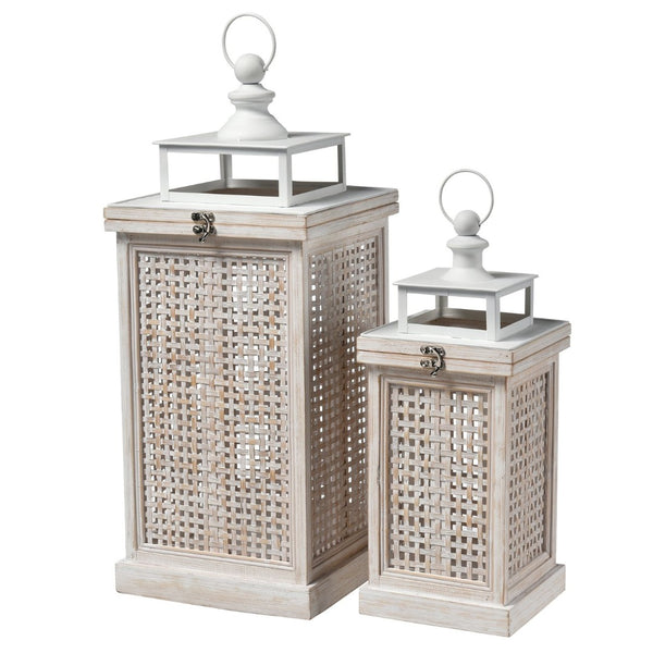 Atlas Paley Lantern Set of 2 - Weathered White Rustic Charm for Home Décor and Ambient Lighting AC11523-01S