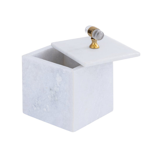 Atlas Parina Box - Luxe White Marble Storage with Gold Accents for Modern Home Decor & Organization AC11528-01