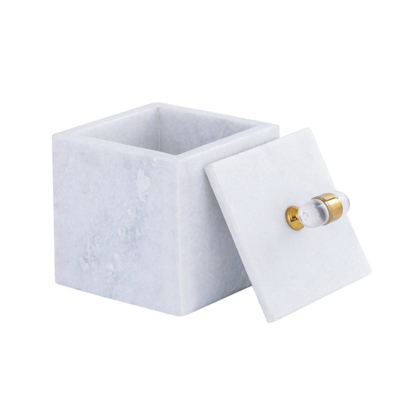 Atlas Parina Box - Luxe White Marble Storage with Gold Accents for Modern Home Decor & Organization AC11528-01