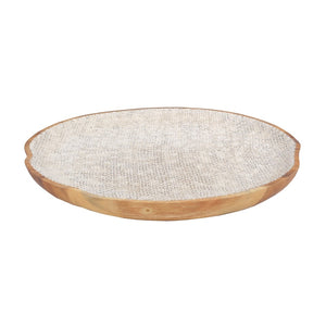Atlas Paulson Plate - Oversized Handcrafted Suar Wood Serving Dish with White Linen Finish for Home Decor AC11530-01