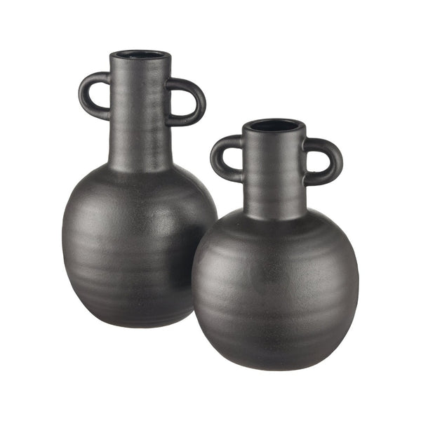 Atlas Pavit Vase – Sculptural Matte Black Earthenware for Modern Decor, Perfect for Dried Botanicals Small AC11531-01