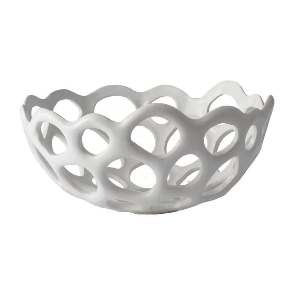 Atlas Perforated Porcelain Bowl - Modern Sculptural Centerpiece for Decor, Perfect for Fruits & Accents AC11535-01
