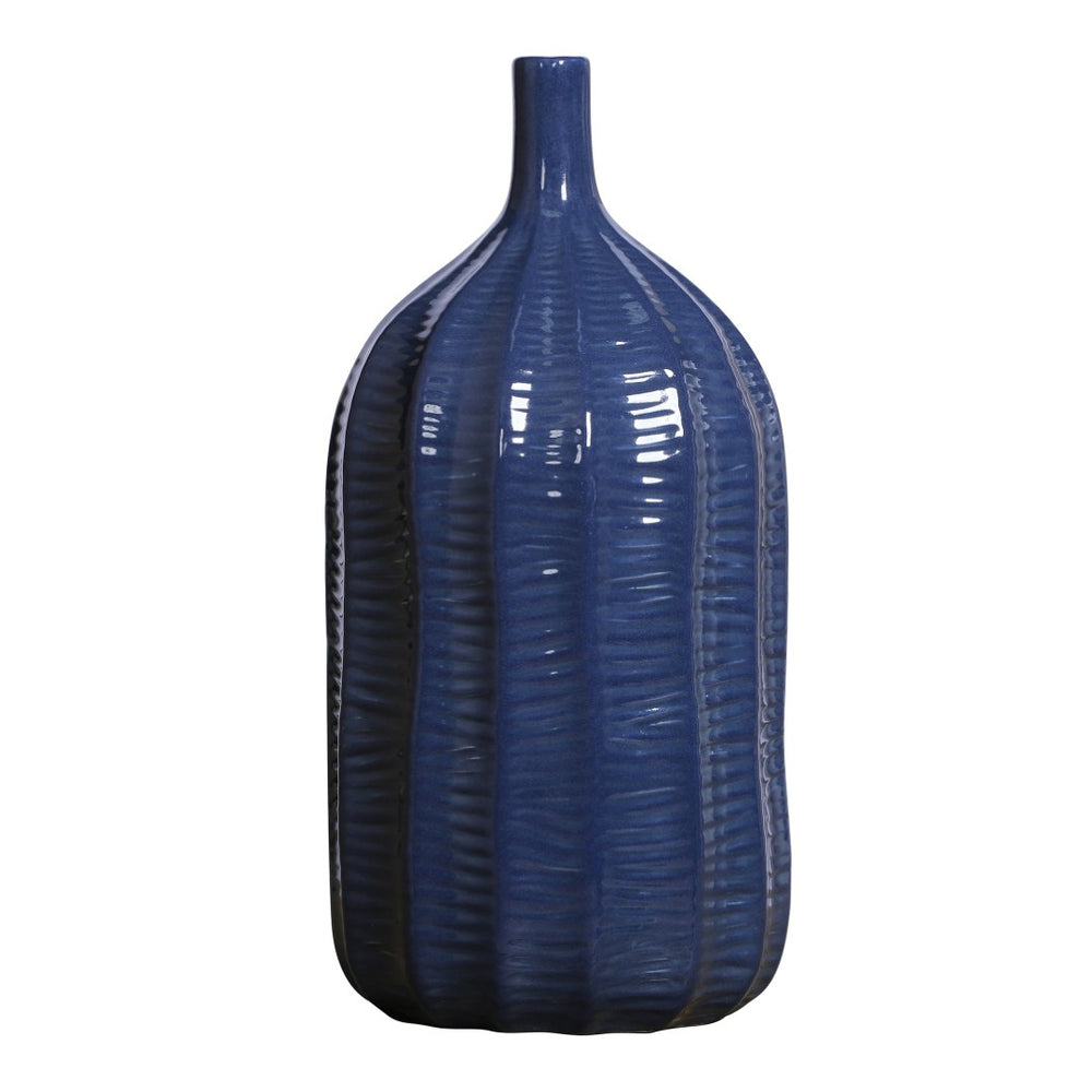 Atlas Philip Elegant Deep Indigo Earthenware Vase - Sculptural Décor for Contemporary & Coastal Interiors AC11536-01