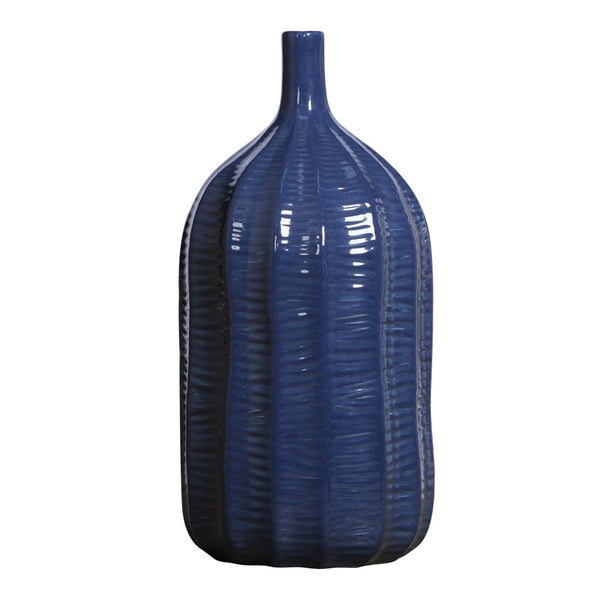 Atlas Philip Elegant Deep Indigo Earthenware Vase - Sculptural Décor for Contemporary & Coastal Interiors AC11536-01