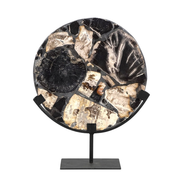 Atlas Radian Decorative Object - Unique Petrified Wood Sculpture on Black Metal Stand for Modern Interiors AC11544-01