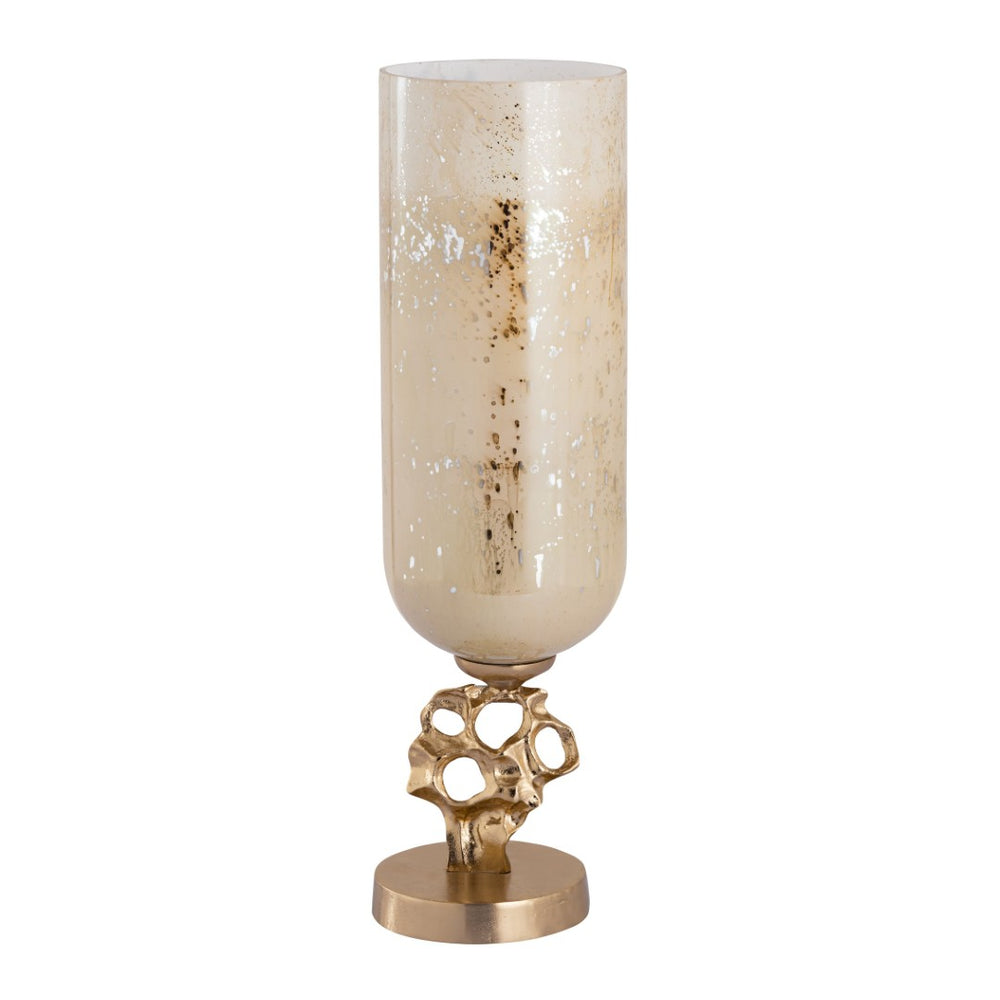 Atlas Radner Set of 2 Vintage-Inspired Glass Hurricanes with Gold Bases for Elegant Home Decor Accents AC11545-01S