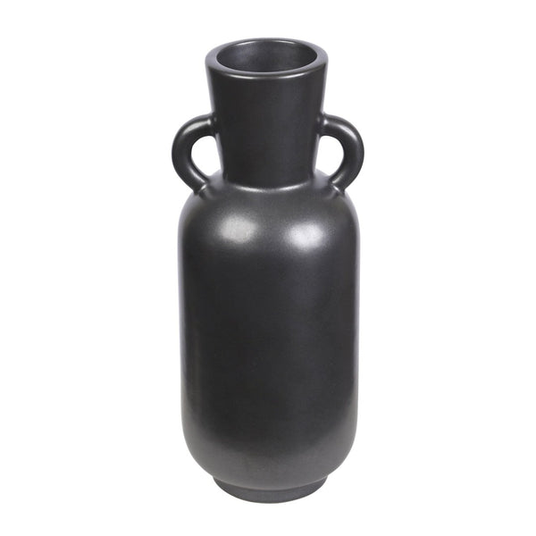 Atlas Raja Large Vase - Contemporary Black Satin Earthenware with Amphora Handles for Stylish Décor AC11547-01