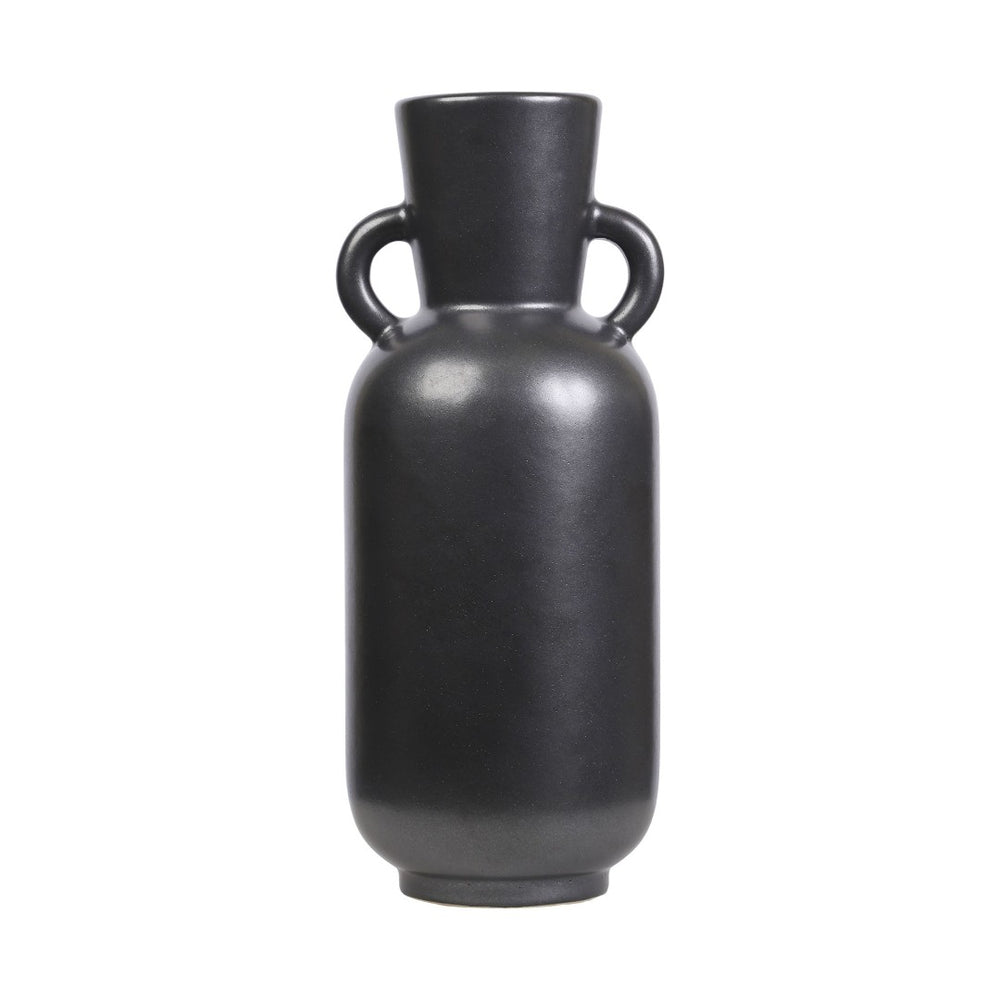 Atlas Raja Large Vase - Contemporary Black Satin Earthenware with Amphora Handles for Stylish Décor AC11547-01