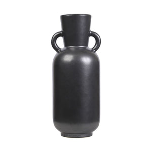 Atlas Raja Large Vase - Contemporary Black Satin Earthenware with Amphora Handles for Stylish Décor AC11547-01