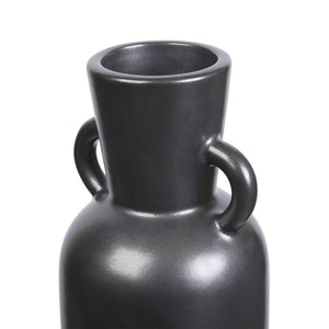 Atlas Raja Large Vase - Contemporary Black Satin Earthenware with Amphora Handles for Stylish Décor AC11547-01