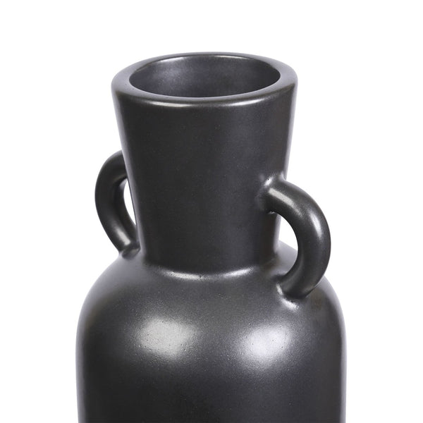 Atlas Raja Large Vase - Contemporary Black Satin Earthenware with Amphora Handles for Stylish Décor AC11547-01