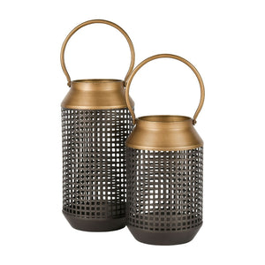 Atlas Rawmarsh Large Metal Lantern - Elegant Matte Black & Brass Design for Indoor or Outdoor Ambiance AC11549-02