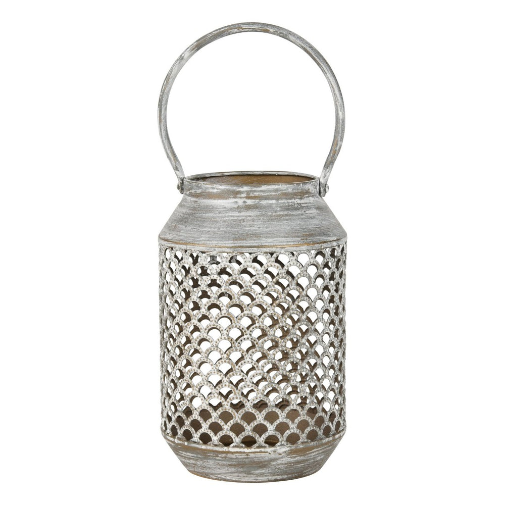 Atlas Rawmarsh Lantern - Small Aged Silver - Rustic Metal Lantern with Scalloped Design for Cozy Ambiance AC11549-03