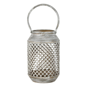 Atlas Rawmarsh Lantern - Small Aged Silver - Rustic Metal Lantern with Scalloped Design for Cozy Ambiance AC11549-03