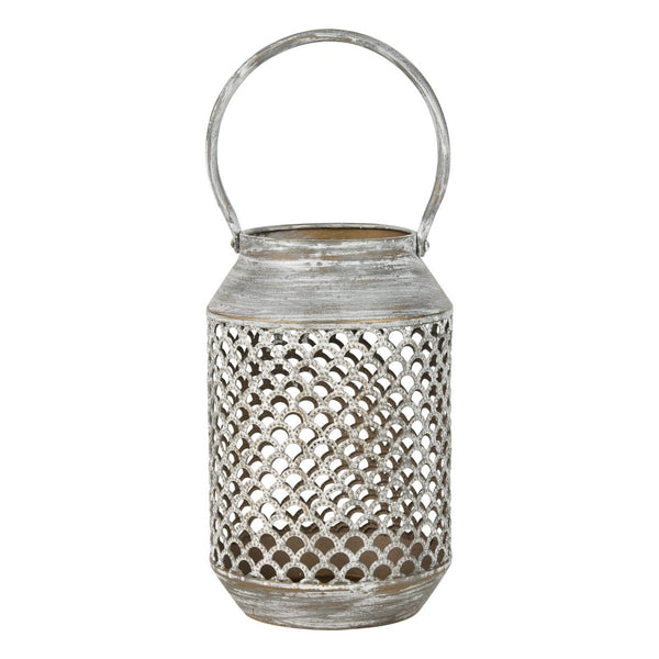 Atlas Rawmarsh Lantern - Small Aged Silver - Rustic Metal Lantern with Scalloped Design for Cozy Ambiance AC11549-03