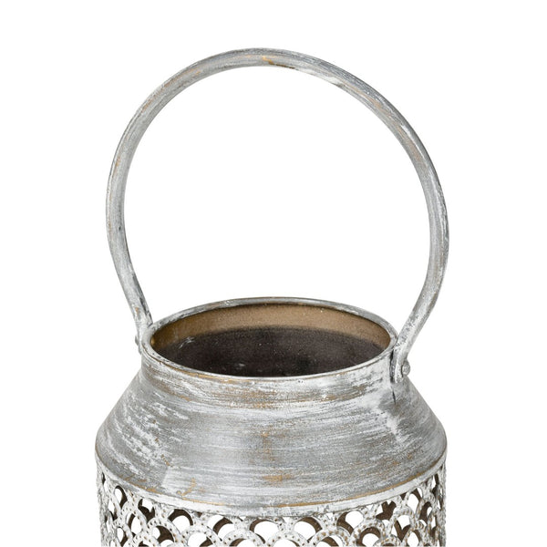 Atlas Rawmarsh Lantern - Small Aged Silver - Rustic Metal Lantern with Scalloped Design for Cozy Ambiance AC11549-03