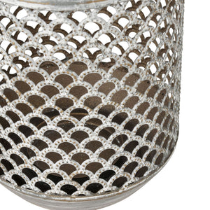 Atlas Rawmarsh Lantern - Small Aged Silver - Rustic Metal Lantern with Scalloped Design for Cozy Ambiance AC11549-03