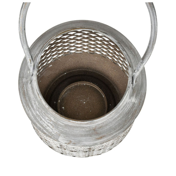 Atlas Rawmarsh Large Lantern - Aged Silver Metal with Scalloped Mesh Panels for Rustic Candlelight Charm AC11549-04