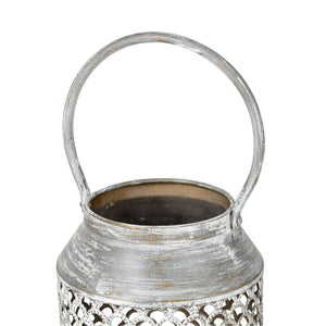 Atlas Rawmarsh Large Lantern - Aged Silver Metal with Scalloped Mesh Panels for Rustic Candlelight Charm AC11549-04