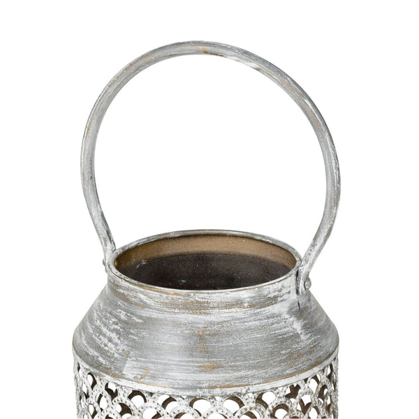 Atlas Rawmarsh Large Lantern - Aged Silver Metal with Scalloped Mesh Panels for Rustic Candlelight Charm AC11549-04