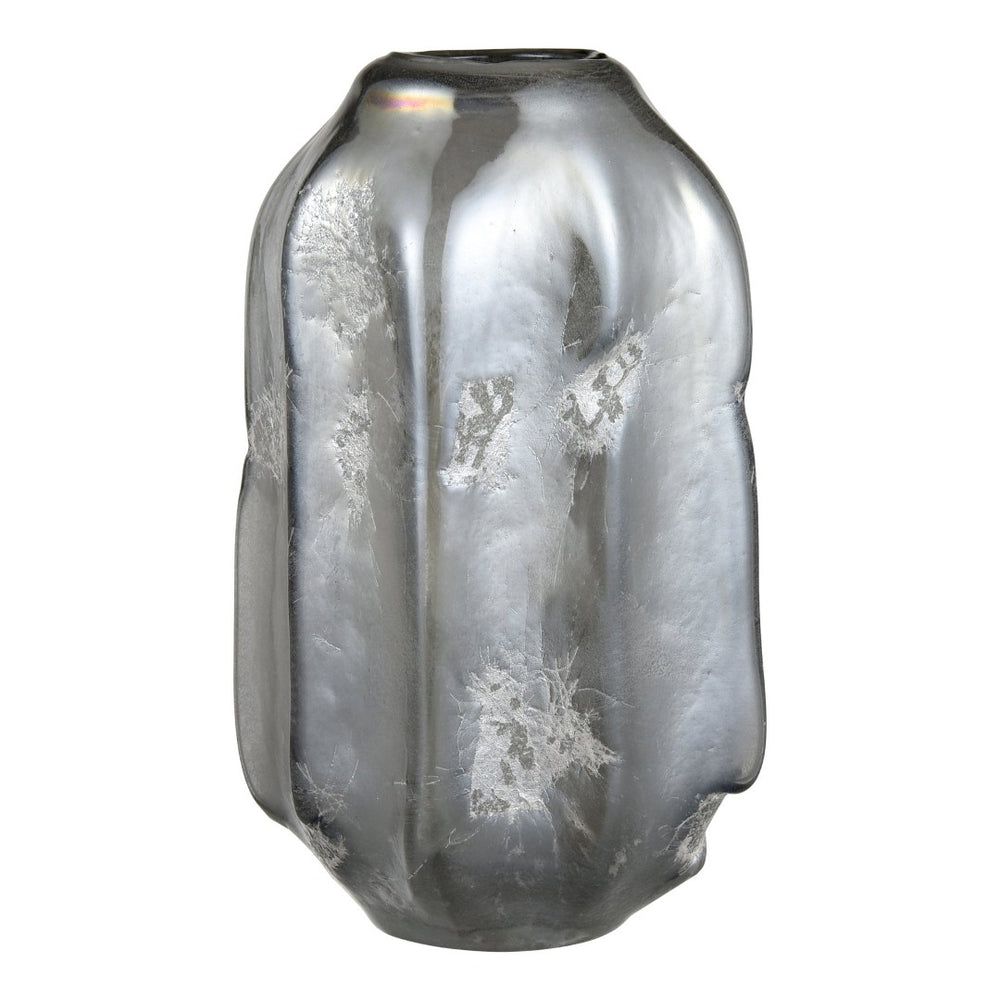 Atlas Regard Vase - Large Sculptural Glass Centerpiece with Textured Dark Silver Finish for Modern Décor AC11553-01
