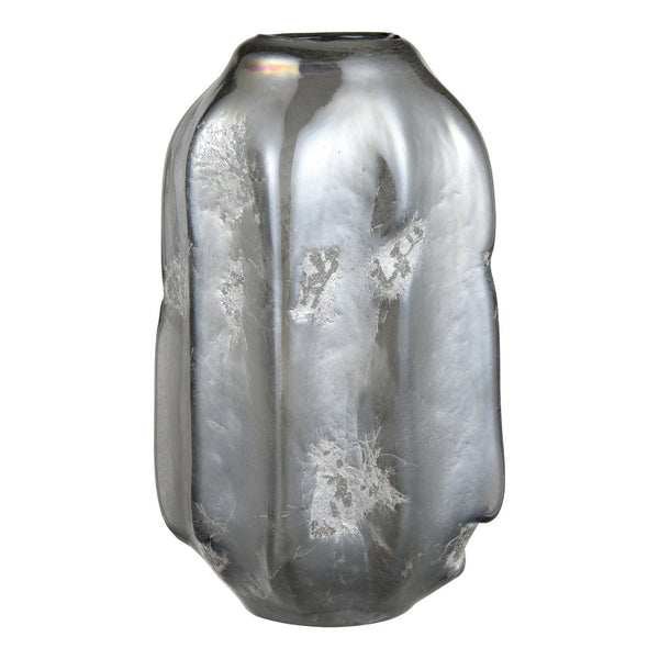Atlas Regard Vase - Large Sculptural Glass Centerpiece with Textured Dark Silver Finish for Modern Décor AC11553-01