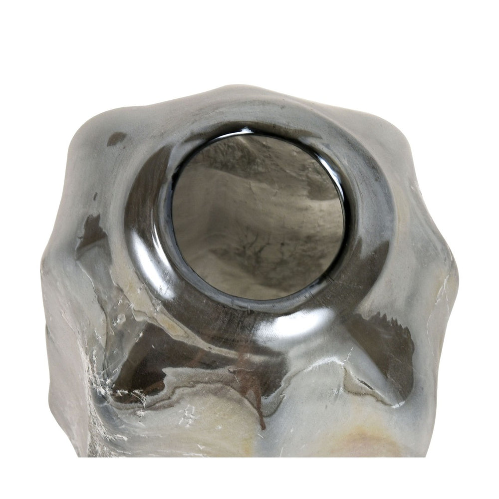 Atlas Regard Vase - Large Sculptural Glass Centerpiece with Textured Dark Silver Finish for Modern Décor AC11553-01